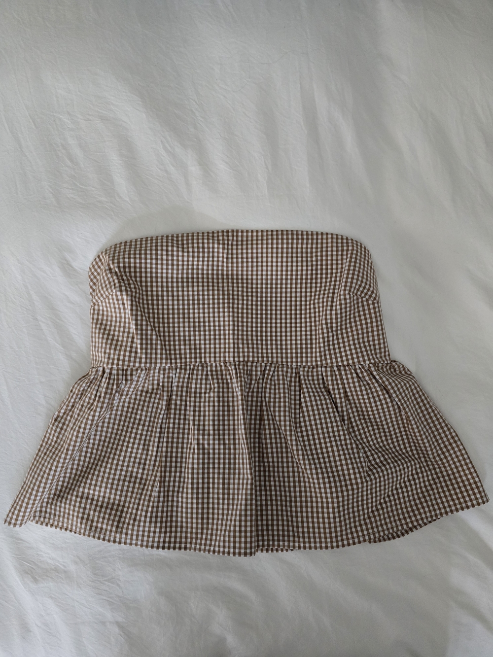 a new day Brown Gingham Peplum Strapless Top